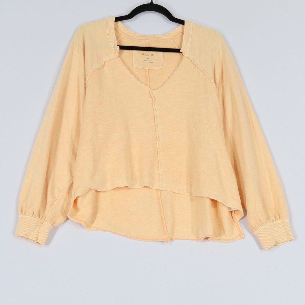 Pilcro V-Neck Sweatshirt Womens Size M Peach High-Low Raw Edge Seam Asymmetrical